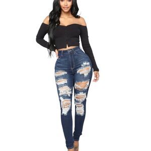 Fashion Nova High Rise Distressed Skinny Jeans 5 6